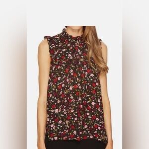 Kate Spade Boho Floral Ruffle Yoke Sleeveless Blouse